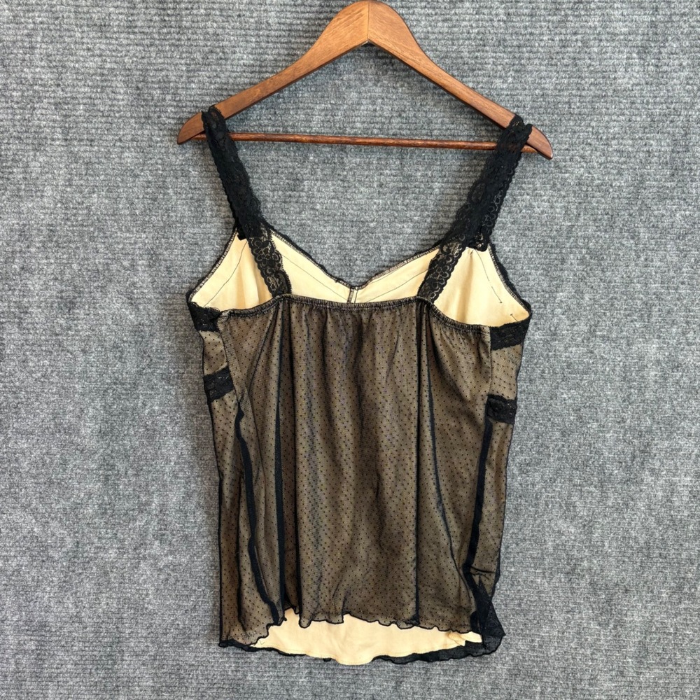 Penningtons Women 1X Camisole Top Tan Black Polka Dot Mesh Lace Trim PN-605 - Picture 3 of 4